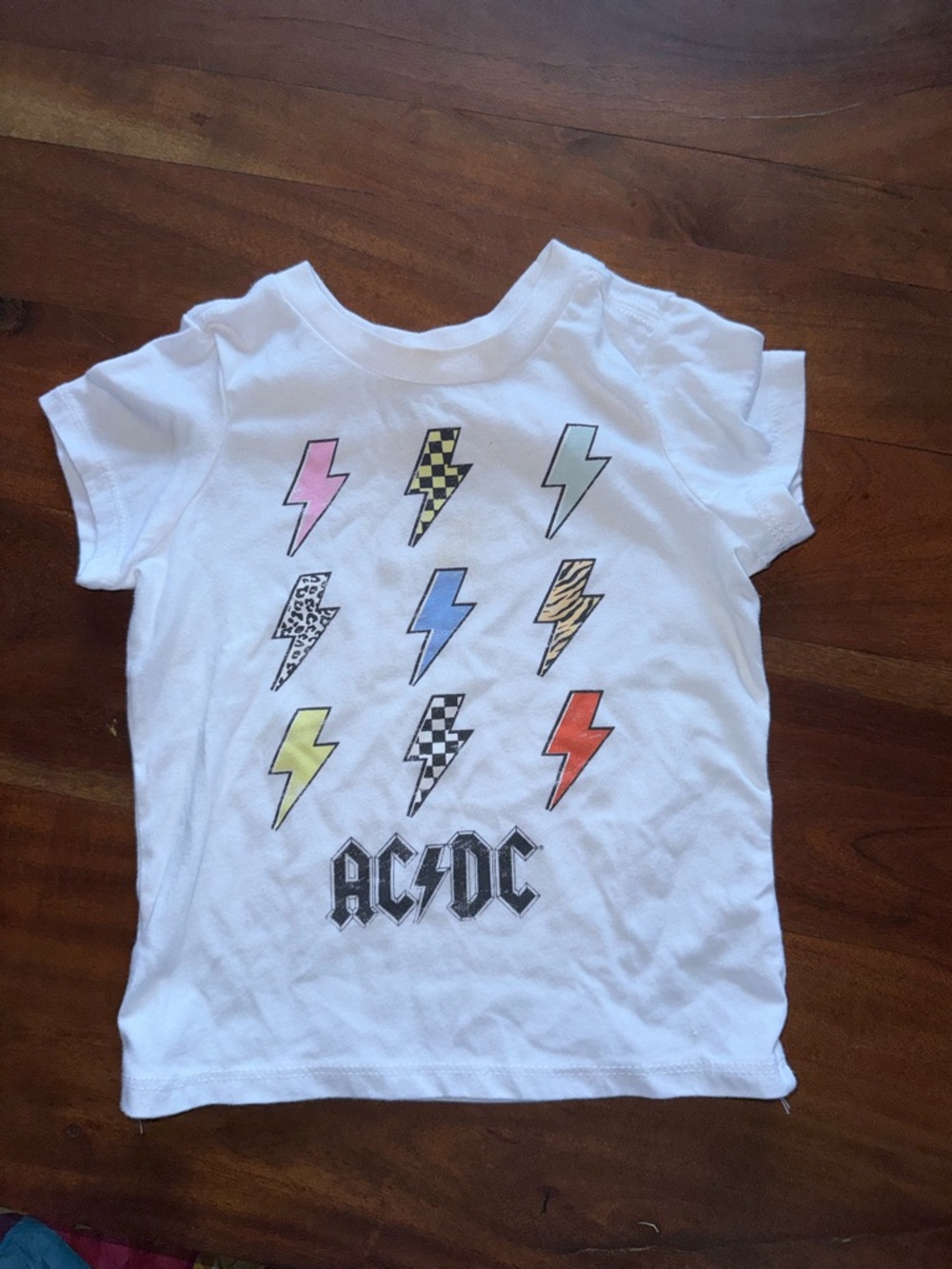AC/DC White Kids Lightning Bolt Graphic Tee with Multicolor Accents